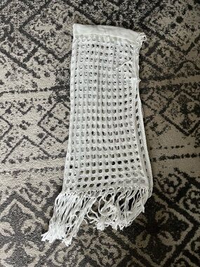 White Crochet Fringe Beach Cover-Up Scarf Size S